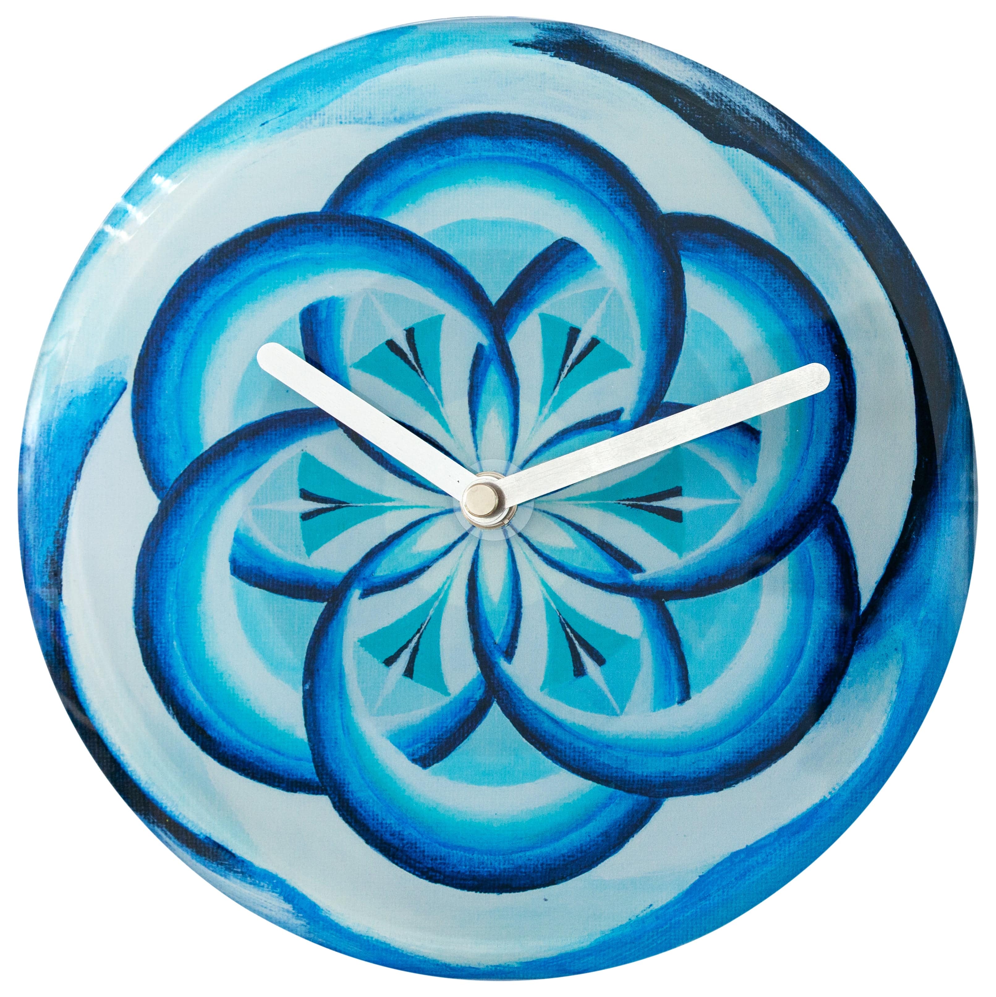 NeXtime Clocks blue 20cm silent table wall clock with tempered glass, featuring a modern design and clear dial.